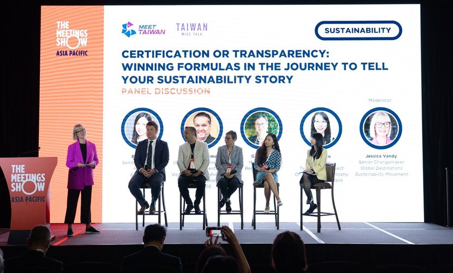 Rosa Liu (far right), director of the Taiwan MICE Project Office of the Taiwan Ministry of Economic Affairs, discussed global sustainability trends and challenges during a panel discussion with other MICE industry players.
