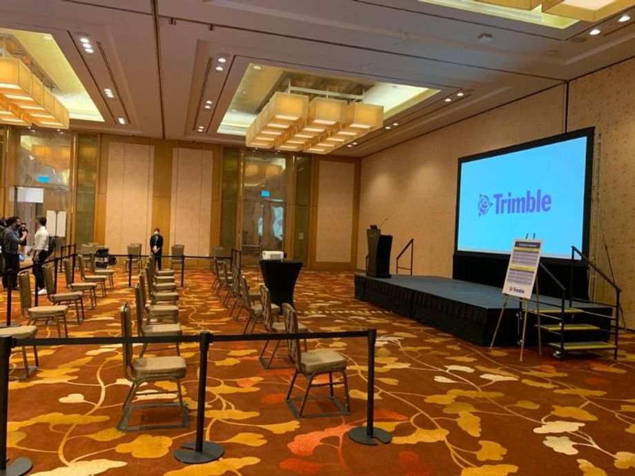 Trimble's suite also featured a dedicated area for technical talks, with spaced seating for up to 12 guests.