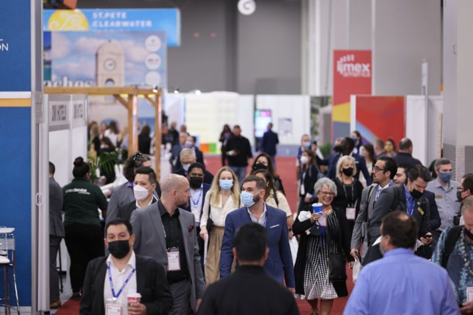 Delegates entering the IMEX America show floor.