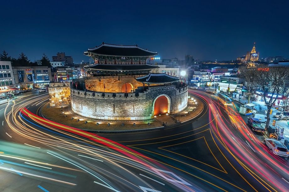 The World Heritage-listed Hwaseong Fortress in Suwon, one of the major cities in South Korea’s Gyeonggi province.