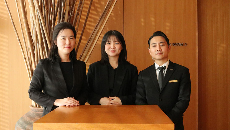 A show of collaboration and camaraderie: Park Hyatt Busan’s events planning manager Jieun Lee, sales assistant manager Hyeji Park, and event service assistant manager Sungbum Cho.