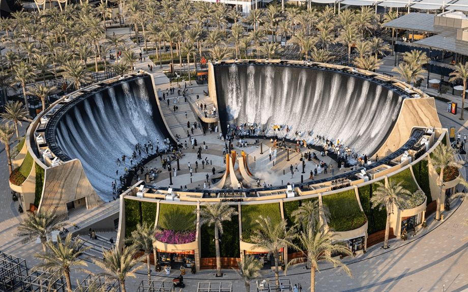 The gravity-defying surreal water feature at Dubai Expo 2020.