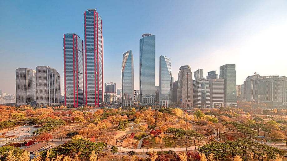 Yeouido Park, located in the heart of the city, is a popular urban oasis among locals and visitors for its lush landscapes and recreational facilities.