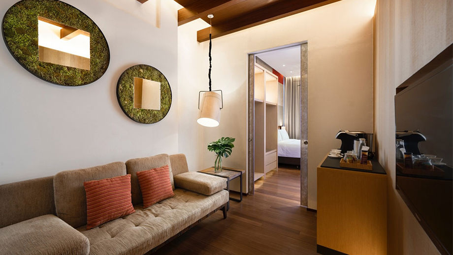 Sentosa is furnished with more than 3,100 guestrooms across 19 hotels, including luxury spaces like the Junior Suite at Oasia Resort Sentosa.