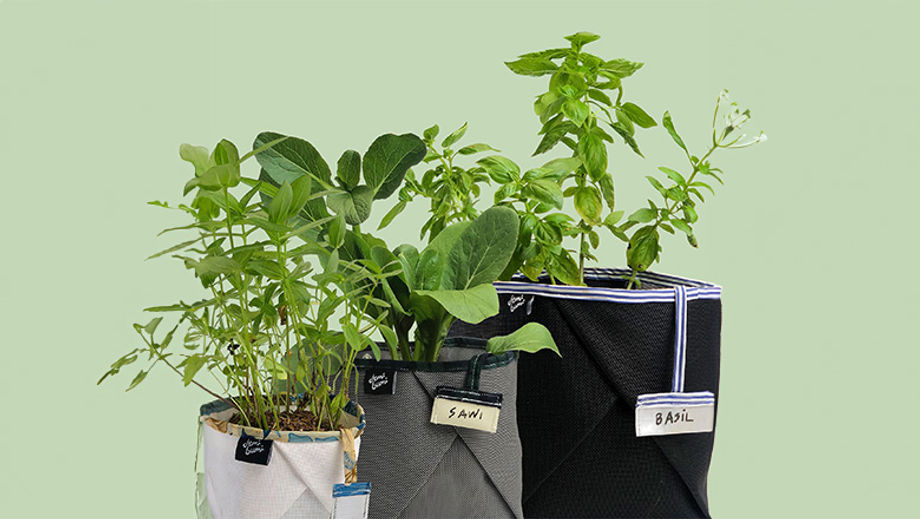 Upcycled planter bags by demi bumi.