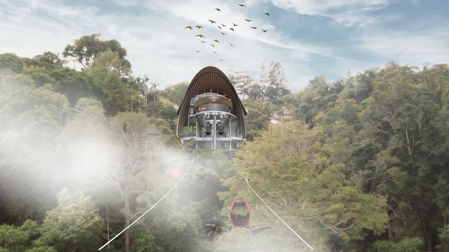 Artist impression of the Penang Hill Cable Car Hill Station in the evening.