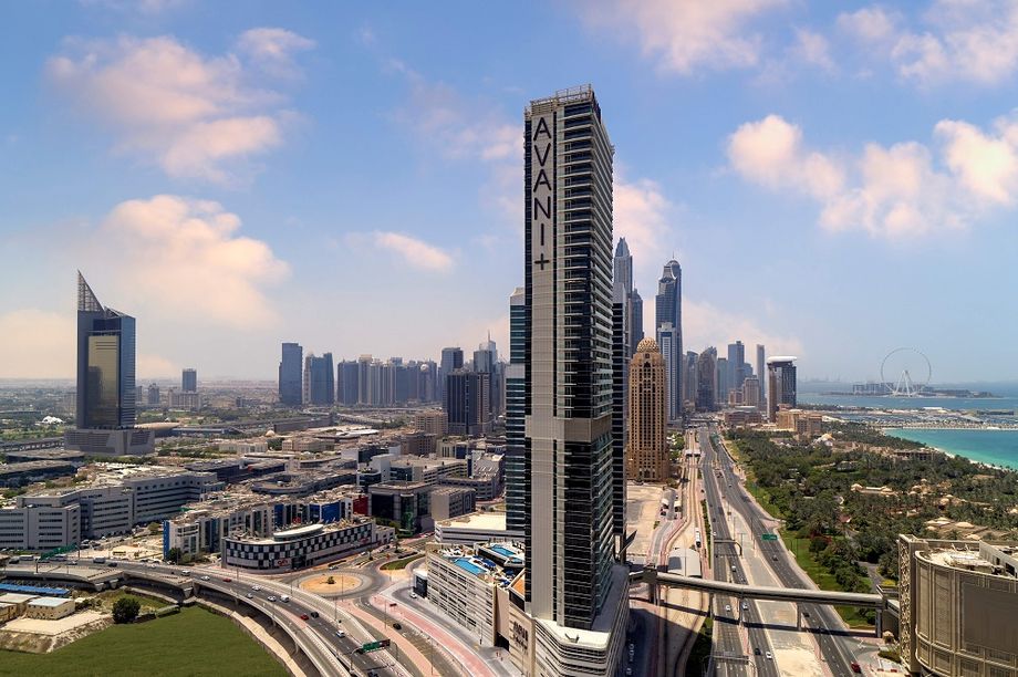 The newly rebranded Avani+ Palm View Dubai Hotel & Suites stands between Palm Jumeirah, Dubai Media City, and Dubai Marina.