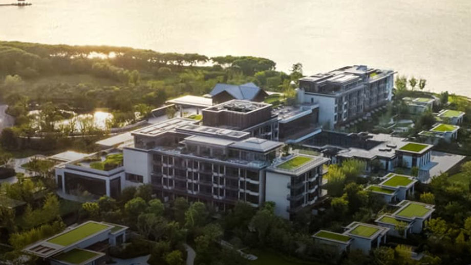 Aerial view of Four Seasons Hotel Suzhou.