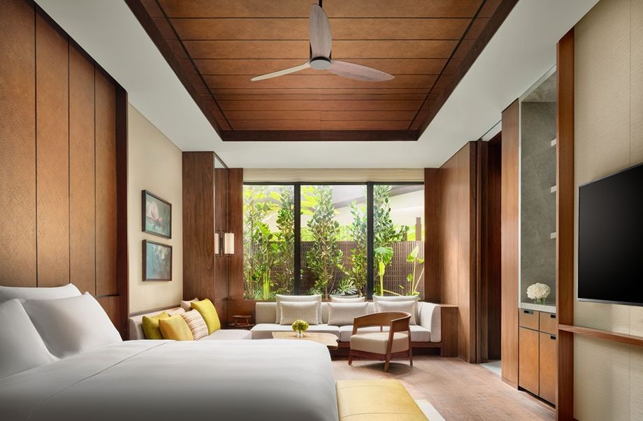 A King Bed Premium with Garden Access suite at the nature-inspired Terrace Wing, which will be among the first spaces to reopen at Grand Hyatt Singapore.