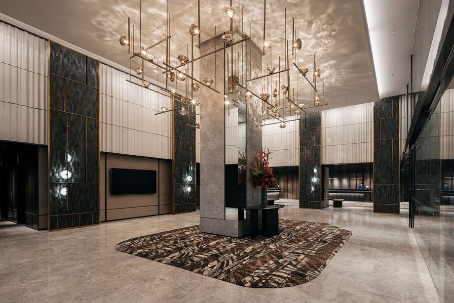 Shining bright: Hilton Singapore Orchard’s arrival lobby.