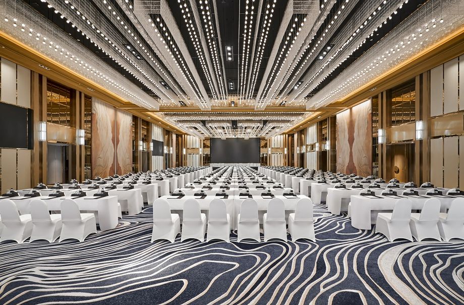 The 818sqm pillar-free Grand Ballroom, which can host up to 1,200 guests, features oversized interactive chandelier featuring 7,980 individually hung crystal lightbulbs and a 8.5m by 4.5m LED wall.