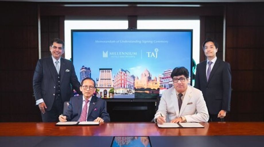 From left: Saurabh Prakash, interim chief operating officer and chief commercial officer, MHR; Kwek Leng Beng, executive chairman, MHR; Puneet Chhatwal, managing director & CEO, IHCL; Kwek Eik Sheng, executive director, MHR