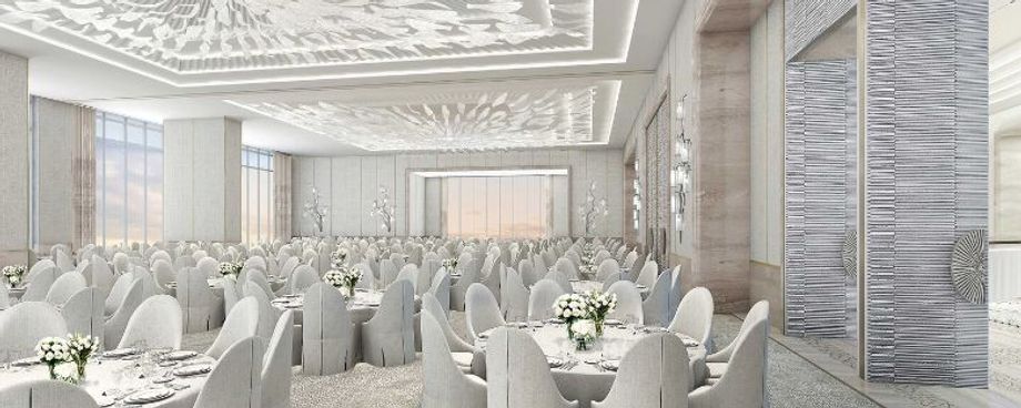 The Astor ballroom features floor-to-ceiling windows.
