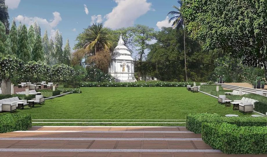 The Lawn is next to a 600-year-old stupa and seats 170 pax for banquets.