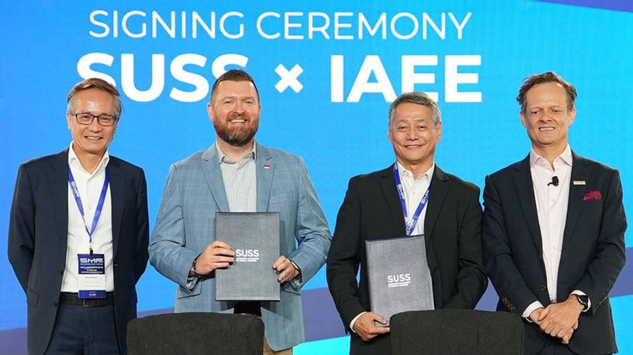 From left: Singapore Exhibition and Convention Bureau’s Dr Edward Koh, International Association of Exhibitions and Events' Kyle F. Jordan, Singapore University of Social Sciences' Associate Professor Tan Teng Hooi and Singapore Association of Convention & Exhibition Organisers & Suppliers' Richard Ireland at the signing ceremony.