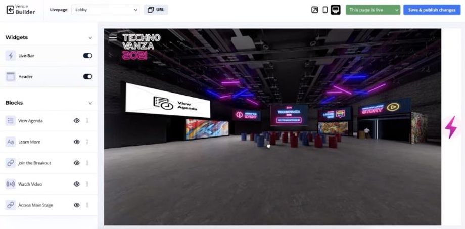 Event planners now need to create platforms where attendees can connect and build their business digitally. Pictured: GEVME's Virtual Event builder
