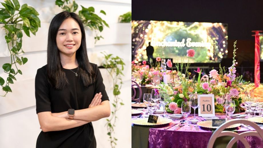 Left: World Express' Shermaine Ng and gala dinner at Resorts World Sentosa.