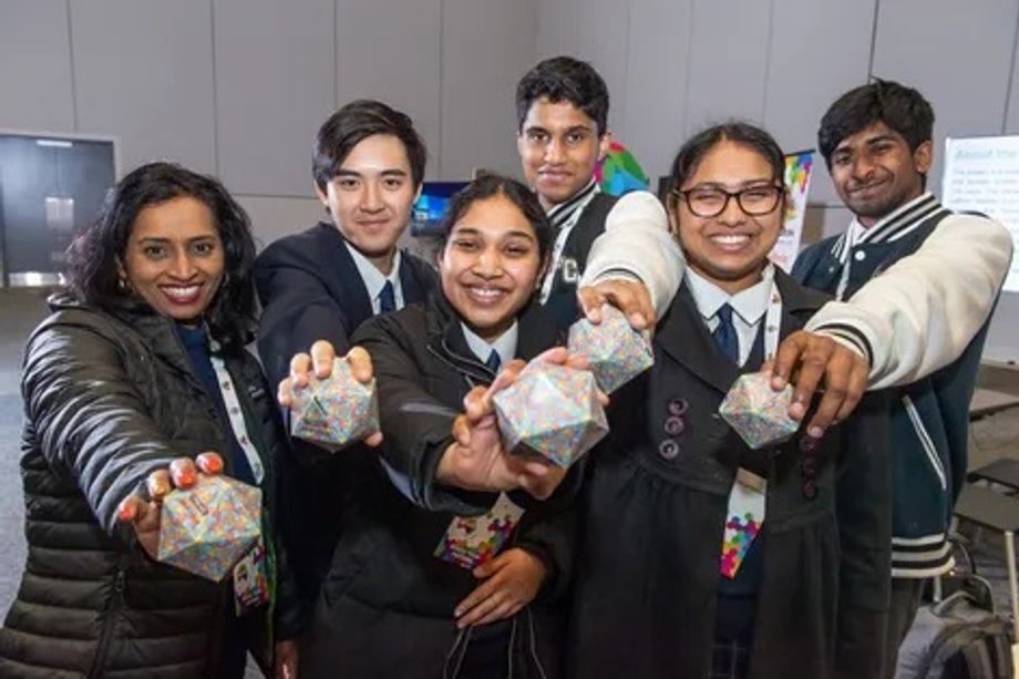 School children received crystals to help spur interest in STEM subjects.