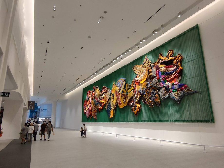 Thai-inspired giant mural art at Bangkok's newly revamped Queen Sirikit National Convention Centre.