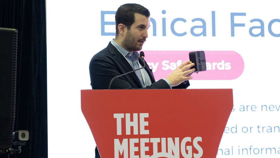 Panos Moutafis, CEO and co-founder of Zenus, showing a tech demonstration during the recent Meetings Show Asia Pacific.