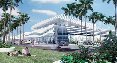 A rendition of the expanded Miami Beach Convention Center, which will include new public outdoor space.
