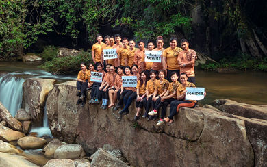 The team from Sarawak Convention Bureau at the Kling waterfalls of Bengoh Valley.