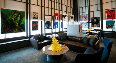 A hotel transformed into an art gallery.
