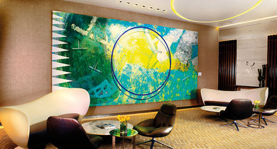 One Farrer Hotel's lobby art by Milenko Prvacki