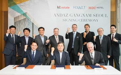 The signing ceremony between kt estate Inc., Hyatt Hotels Corporation and HOTEL HDC Co., Ltd.