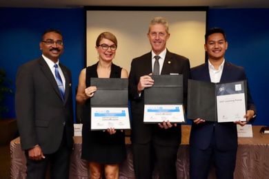 From left: Muhammad Vickneswaran, KLCC’s director of human resources; Victoria Horrox, head of sales, City & Guilds; Alan Pryor, general manager, KLCC; Aizat Hashim, head account manager, GO1.