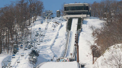 Okurayama Jump Stadium in Sapporo, a unique venue that seats 70-80 and can be used for sporting events.