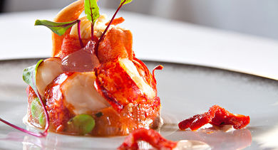 Lobster served warm melting rhubarb tomato with ginger.