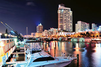 Southeast Florida Miami dock night skyline