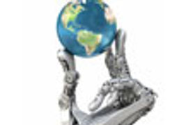 High Tech hand holding the world thumbnail