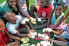 Haitian children at a Hygiene class thumb