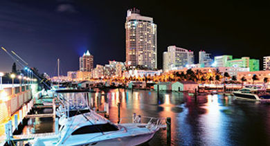 Southeast Florida Miami dock night skyline