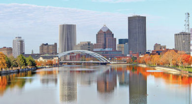 Rochester city skyline river Rochester city skyline river