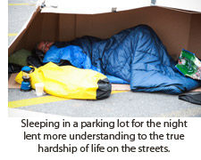One of the group sleeps in a box