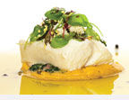 Pacific halibut in olive oil, on sweet potato puree