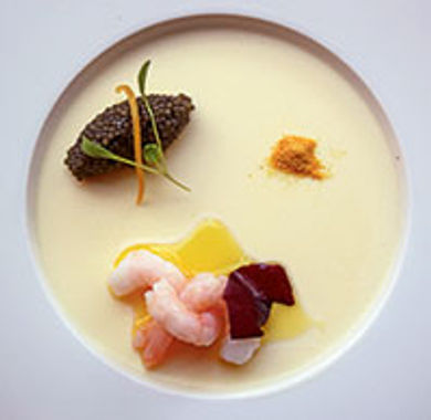 Cauliflower panna
cotta with caviar