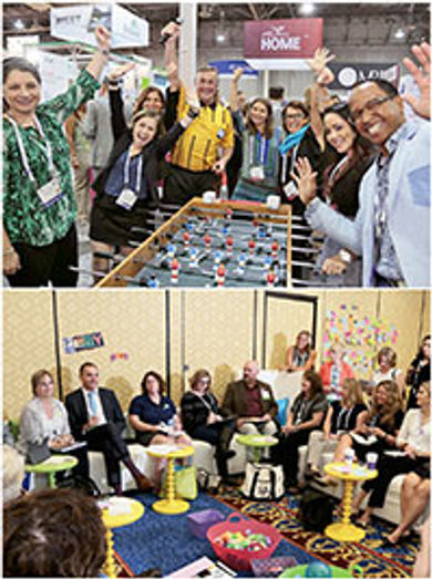 The spirit of play was widespread at
IMEX America, both on the show floor
(above), and in the playroom (below)
where creative sessions took place.