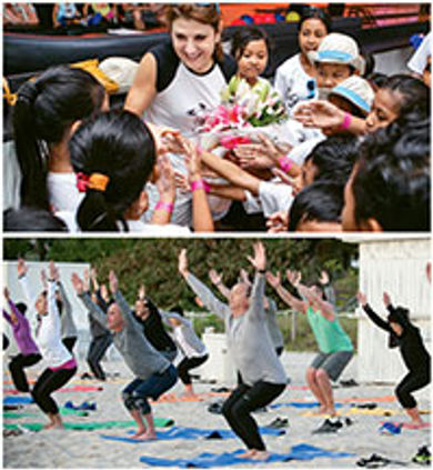 Community service:
Commune Hotels & Resorts CEO
Niki Leondakis (top) helps lead
an art project at a local orphanage
during a senior executive meeting
in Alila Seminyak, Bali. Below, a yoga
session prior to the company's recent
leadership summit in Miami.