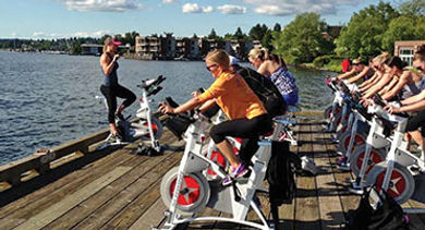 Spin cycle: Guests pedal away lakeside at the Woodmark Hotel in Kirkland, Wash.