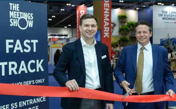 The Meetings Show event director Jack Marczewski and tourism minister Nigel Huddleston open The Meetings Show 2021