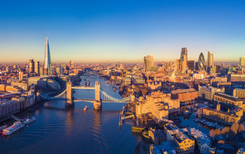 Aerial panoramic cityscape view of London and the River Thames, England, United Kingdom (photo via heyengel / iStock / Getty Images Plus)