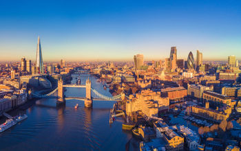 Aerial panoramic cityscape view of London and the River Thames, England, United Kingdom (photo via heyengel / iStock / Getty Images Plus)