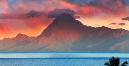 View on mountain Orohena at sunset. Polynesia. Tahiti. (photo via Konstik / iStock / Getty Images Plus)