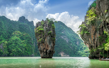 Cloudy day at James Bond Island in Phang Nga Bay, Phuket, Thailand (Photo via chrisinthai / iStock / Getty Images Plus)