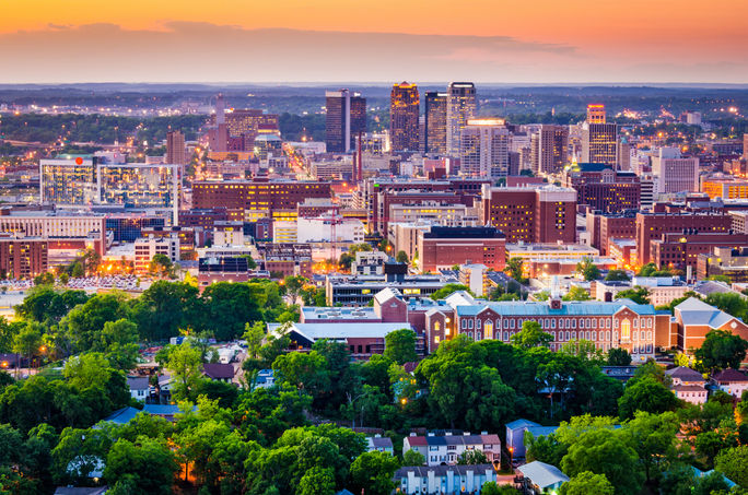 Birmingham Alabama Skyline Birmingham, Alabama, USA downtown city skyline. (Photo via Sean Pavone / iStock / Getty Images Plus)