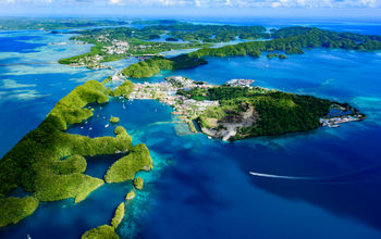 Full view of Palau Malakal Island and Koror, World heritage site(photo via Norimoto / iStock / Getty Images Plus)